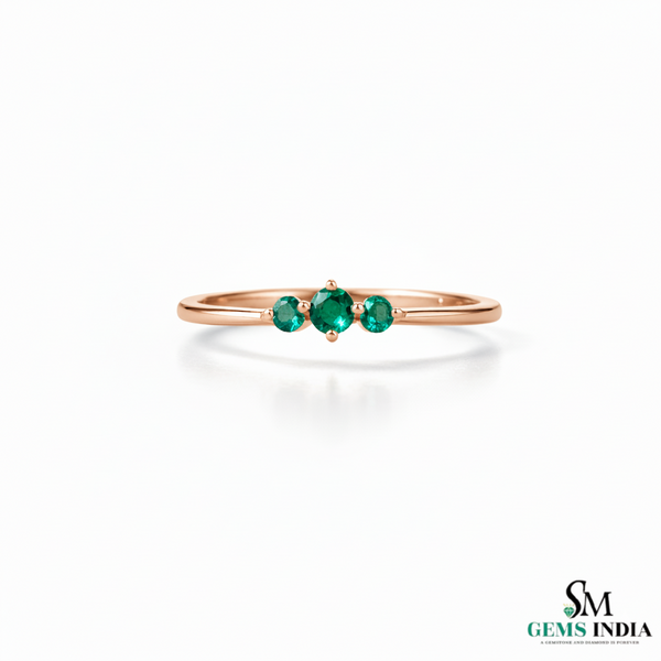 Round Three Emerald Gold Ring – May Birthstone Jewelry