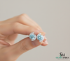 Round Cut Aquamarine & Diamond Stud Earrings