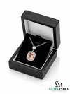 Luxury Emerald Cut Morganite & Diamond Halo Pendant Necklace