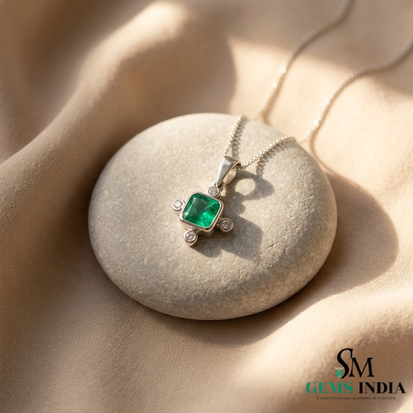 Natural Emerald Octagon Pendant Necklace - Elegant Daily Wear Necklace