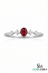 Oval Ruby Ring with Diamond Flower Accents Delicate July Birthstone Ring