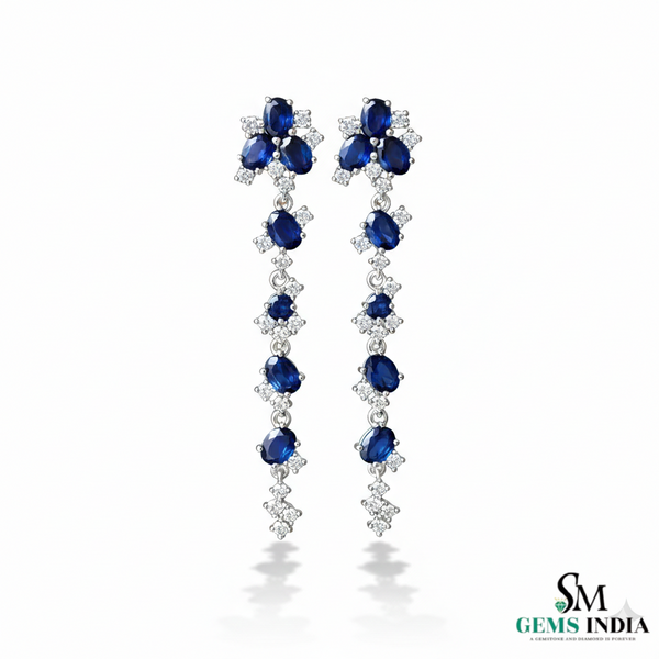 Elegant Blue Sapphire Diamond Dangle Earrings – Luxury Fine Jewelry
