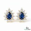Royal Pear Blue Sapphire & Diamond Stud Earrings - Bridal Sapphire Earrings