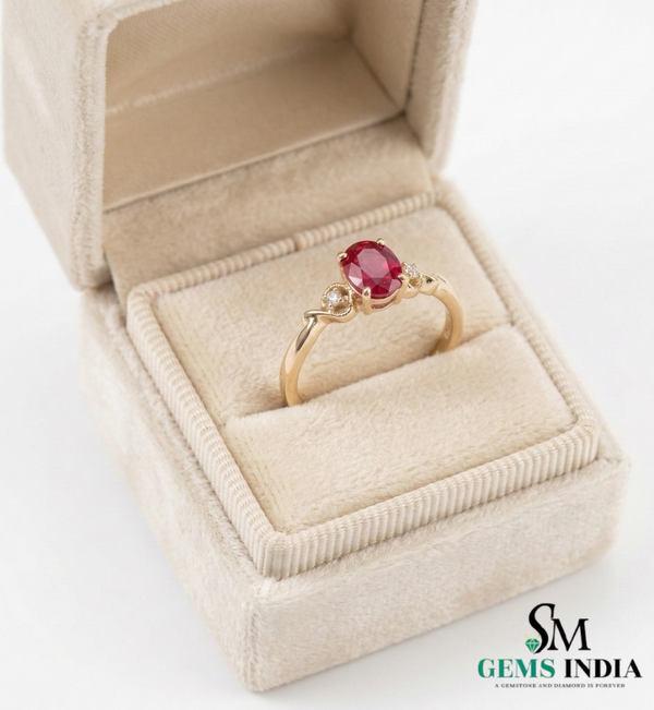 Oval Red Ruby Engagement Style Ring - Minimalist Ruby Ring