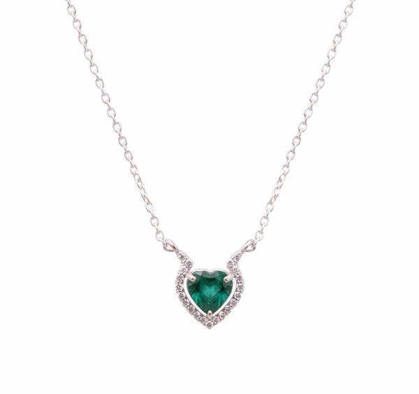 Romantic Natural Emerald Heart Necklace Green Gemstone with Diamond Frame Symbol of Love and Elegance