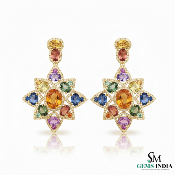 Oval shape Starburst Multicolor Gemstone Star Earrings – Vibrant Statement Dangle Design