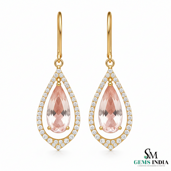 Pear-Shaped Morganite Diamond Drop Earrings - Luxury Morganite Drop Earrings