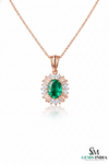 Oval Emerald & Diamond Halo Pendant - Vintage Sunburst Emerald Pendant