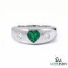 Heart Shape Emerald and Diamond Ring - Bold Signet Style Band