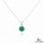 Round Emerald and Diamond Halo Pendant in 18K Gold May Birthstone Jewelry