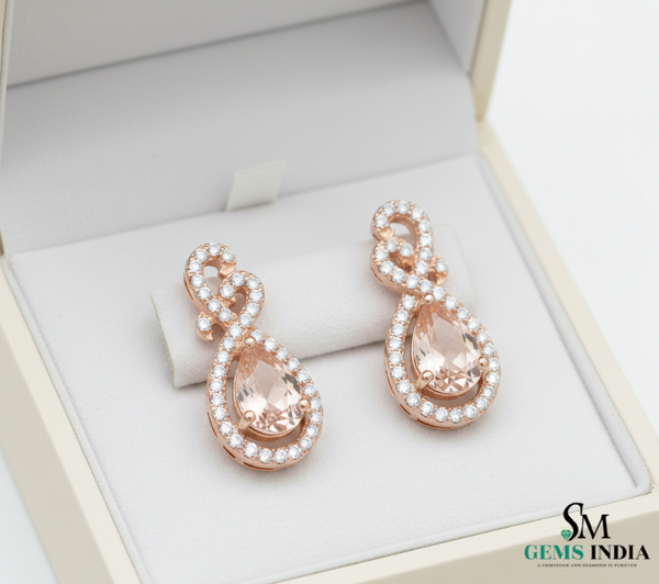 Elegant Pear Morganite Diamond Drop Earrings - Fine Jewelry Earrings