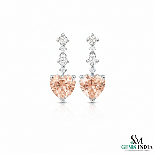 Heart-Shaped Morganite & Diamond Drop Earrings – Morganite Bridal earrings