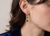 Romantic Double Heart Natural emerald Dangle Earrings in Gold with Green Stones