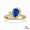 Pear Shape Blue Sapphire Diamond Ring with Heart Halo - Promise Ring