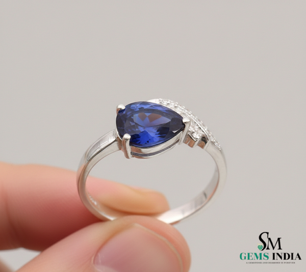 Luxury Pear Cut Sapphire & Diamond Ring in 14k and 18k Gold - Unique Sapphire Ring