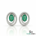 Oval Green Emerald & Diamond Halo Earrings in – Timeless Elegance