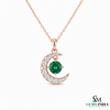 Crescent Moon Round Natural Emerald Pendant in 18k Gold Minimalist Birthstone Jewelry