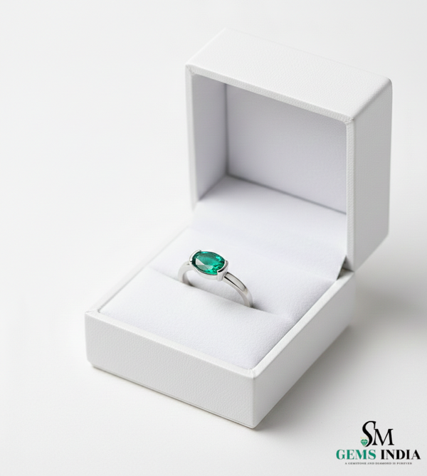 Oval Cut Green Emerald Ring in Gold – Minimalist Natural Gemstone Stackable Ring