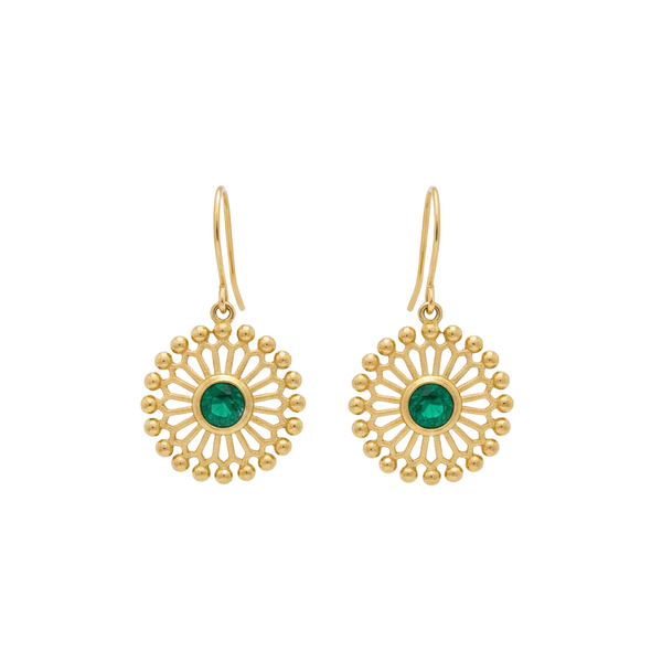 2.10 carat Sun Halo Natural Emerald Dangle Earrings in 14k Gold – Artisan Boho Luxury