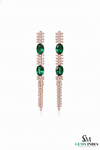 Emerald Oval Drop Earrings with Diamond Chain - Fine Emerald Jewelry