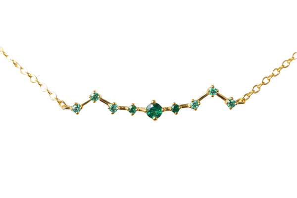Natural Emerald & Diamond Baguette Necklace in 14K Solid Gold Fine Gift for Her
