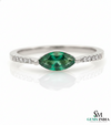 Minimalist Marquise Cut Green Emerald Ring with Diamond Accent Band – Delicate Fine Jewelry