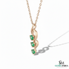 Three Stone Green Emerald Drop Twist Pendant - Halo Gemstone Pendant
