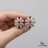 Pear shaped Multicolor Gemstone Floral Stud Earrings Diamond Accent Cluster Studs