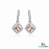Cushion-Cut Morganite Diamond Dangle Hoop Earrings - Wedding hoop drop earrings