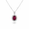 Oval Cut Ruby & Diamond Halo Pendant in 14K Gold
