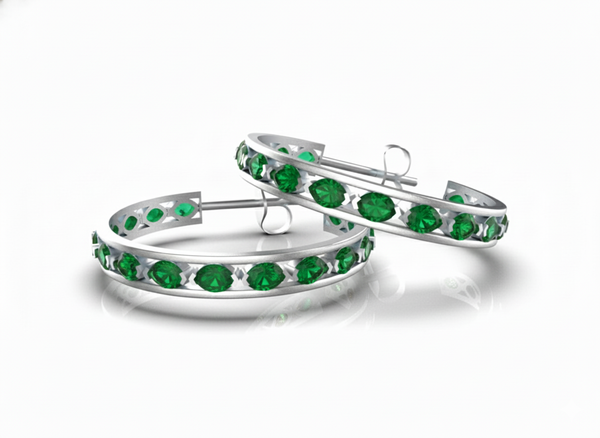 1.20 carat Classic 14k Gold Emerald Hoop Earrings Statement Hoops fine Jewelry for her