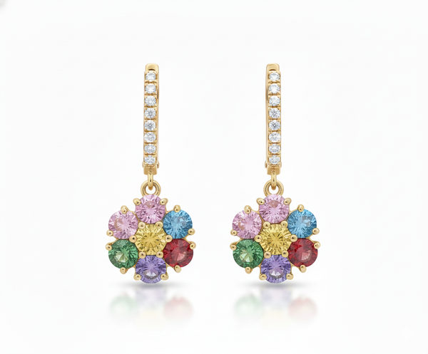Rainbow Round Cut Flower Earrings Women’s Dangle Earring Jewelry