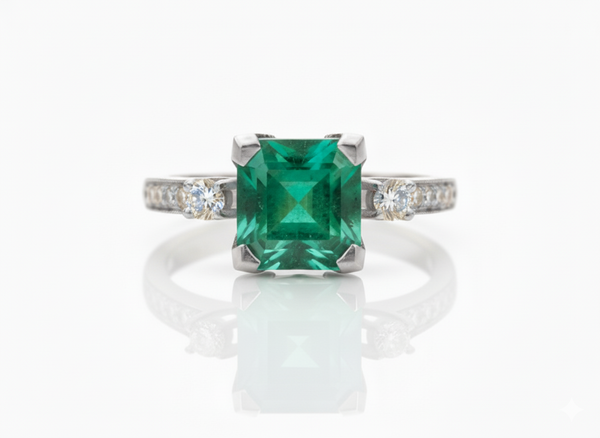 Classic Octagon Cut Natural Emerald 4 carat Engagement Ring in 14K Gold Promise Ring