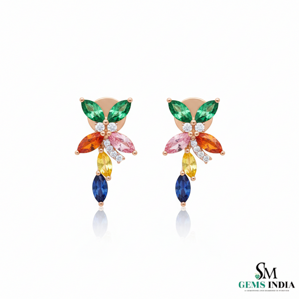 Multicolor Marquise Gemstone Floral Drop Earrings - Butterfly Flower Dangle Earrings