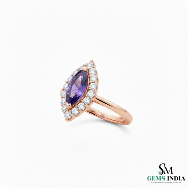 Natural Marquise Cut Tanzanite Ring with Diamonds – Fine Gold Jewelry