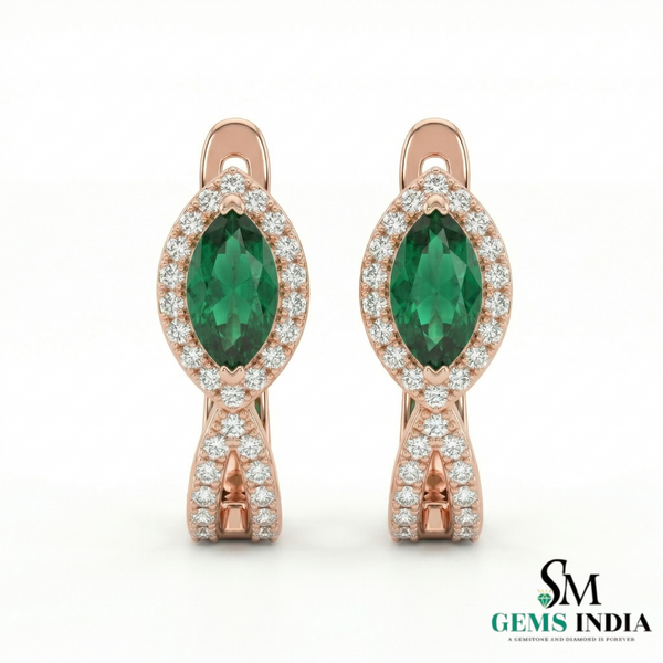 Luxury Marquise Cut Emerald Earrings with Diamond Halo