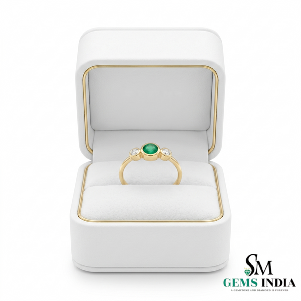Minimalist Emerald & Diamond Trio Ring in 14K Gold - Gift For Her