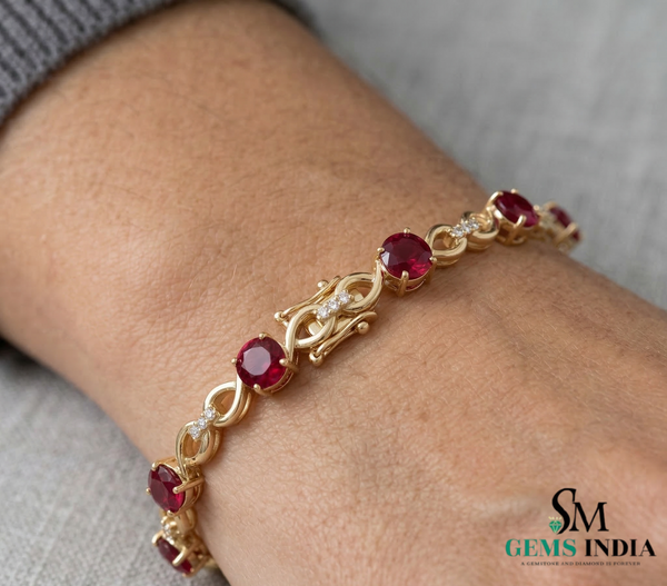 Natural Ruby & Diamond Infinity Link Bracelet - Elegant July Birthstone Tennis Bracelet for Women