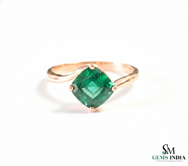 Cushion Cut Emerald Engagement Ring in Solid Gold – Minimalist Solitaire Ring