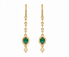 Oval cabochon Emerald Halo Dangle Earrings in Gold with Pearl Drop Elegant Gift for Her