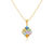 Multi Sapphire Gold Princess-Cut Multicolor Gemstone Square Pendant