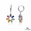 Multi Color Oval Gemstone Flower Hoop Earrings - Gemstone Dangle Hoop Earrings