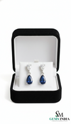 Pear Blue Moissanite Drop Earrings with White Moissanite Accents
