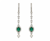 Oval cabochon Emerald Halo Dangle Earrings in Gold with Pearl Drop Elegant Gift for Her