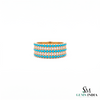 Turquoise Beaded Band Ring With Diamond Accent Rows - Gift For Her