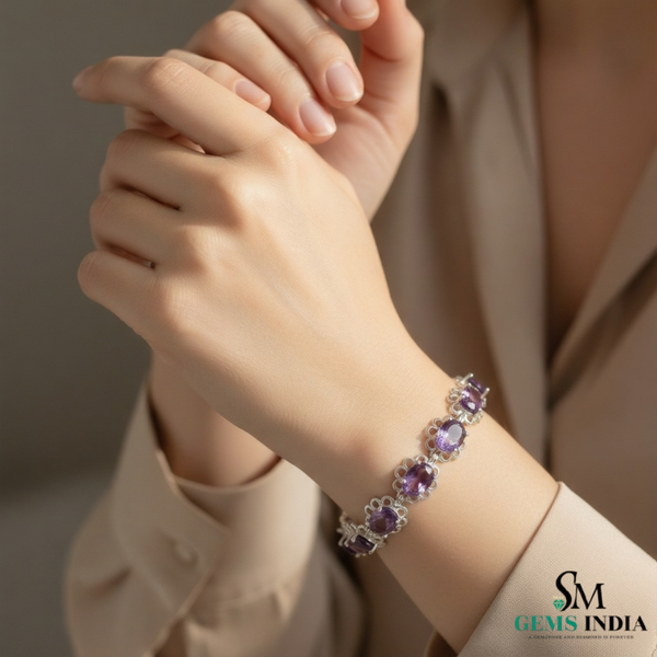 Vintage Style Oval Natural Amethyst Bracelet - Luxury gemstone bracelet