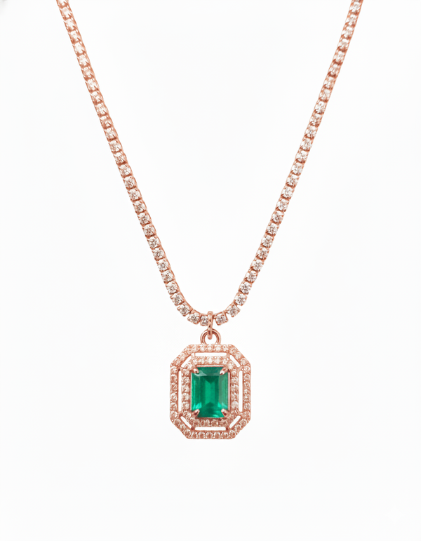 2.50 carat Green Emerald Diamond Halo Necklace With Luxury Emerald-Cut Pendant Anniversary gift