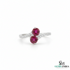 Double Round Ruby Diamond Bypass Ring in 14K Gold -Elegant Gemstone Jewelry