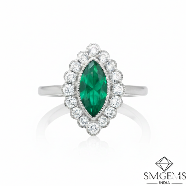 Classic Emerald Halo Ring Marquise Cut Green Stone in 14K Gold Fine Jewlery Gift for Her