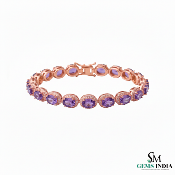 February Birthstone Amethyst and Diamond Halo Bracelet